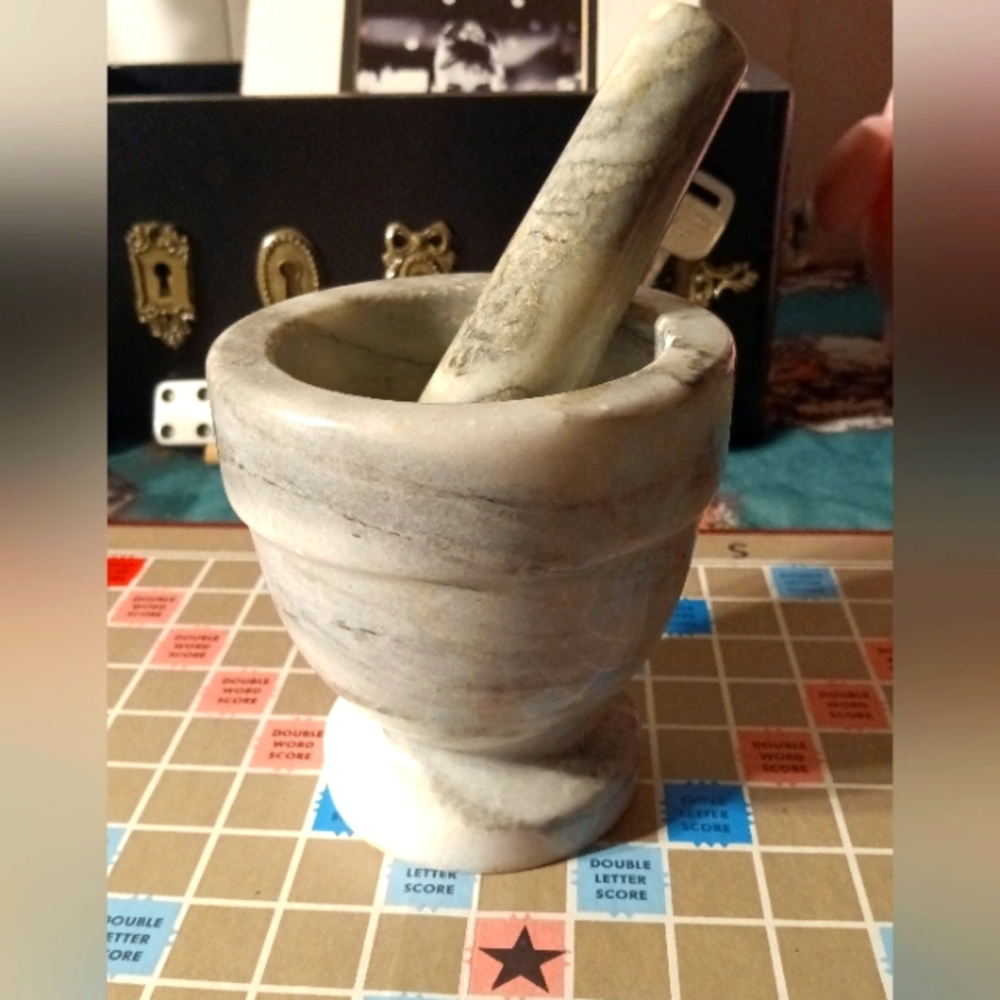 Vintage 1970's Small Gray Marble Stone Mortar & Pestle